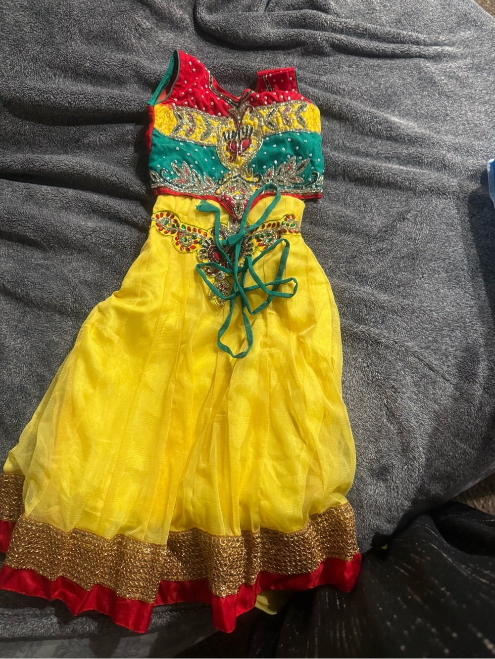 Girls Yellow & Teal Embellished Fantasy Costume Dress